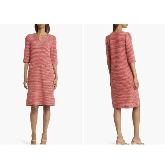 New $350 Misook Tweed Shift Dress in Sunset Red Size Large - Picture 1 of 6